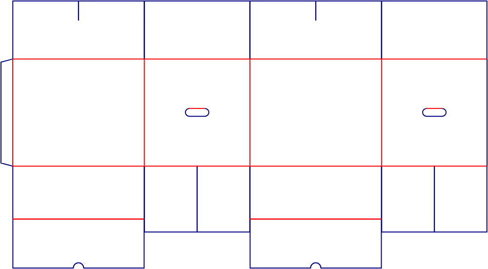 Flat dieline template for shipping cartons, style E61227.