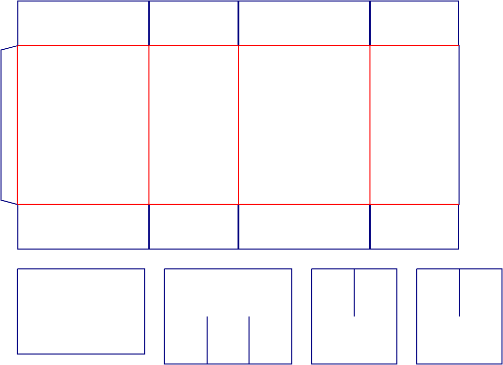 Flat dieline template for shipping cartons with six compartments, style E61232.