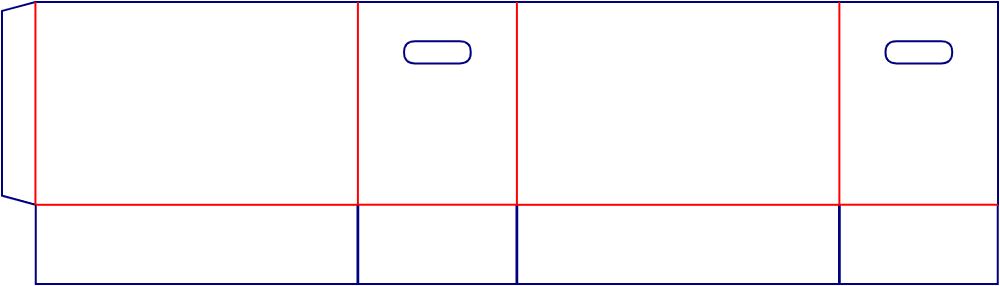 Flat dieline template for shipping cartons with hand holes, style E61238.