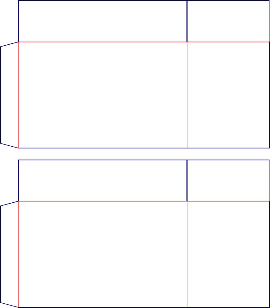 Flat dieline template for open-ended shipping sleeves, style E61240.
