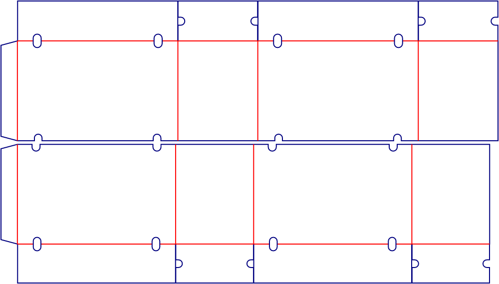 Flat dieline template for shipping cartons with vent holes, style E61243.