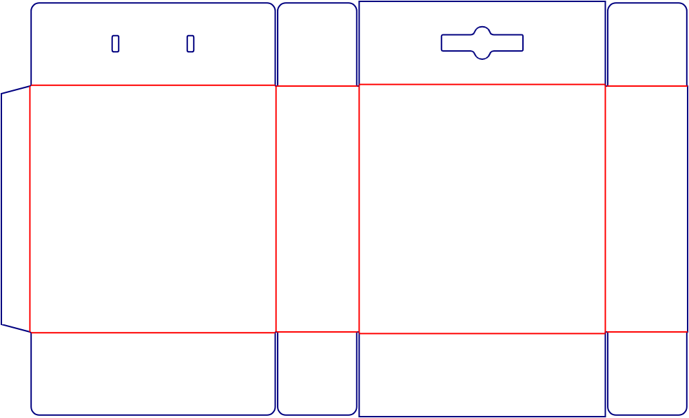 Flat dieline template for shipping cartons with handles, style E61247.