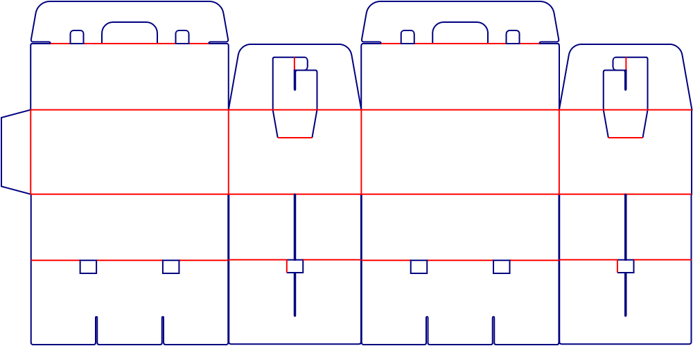 Flat dieline template for shipping cartons with six compartments, style E61248.