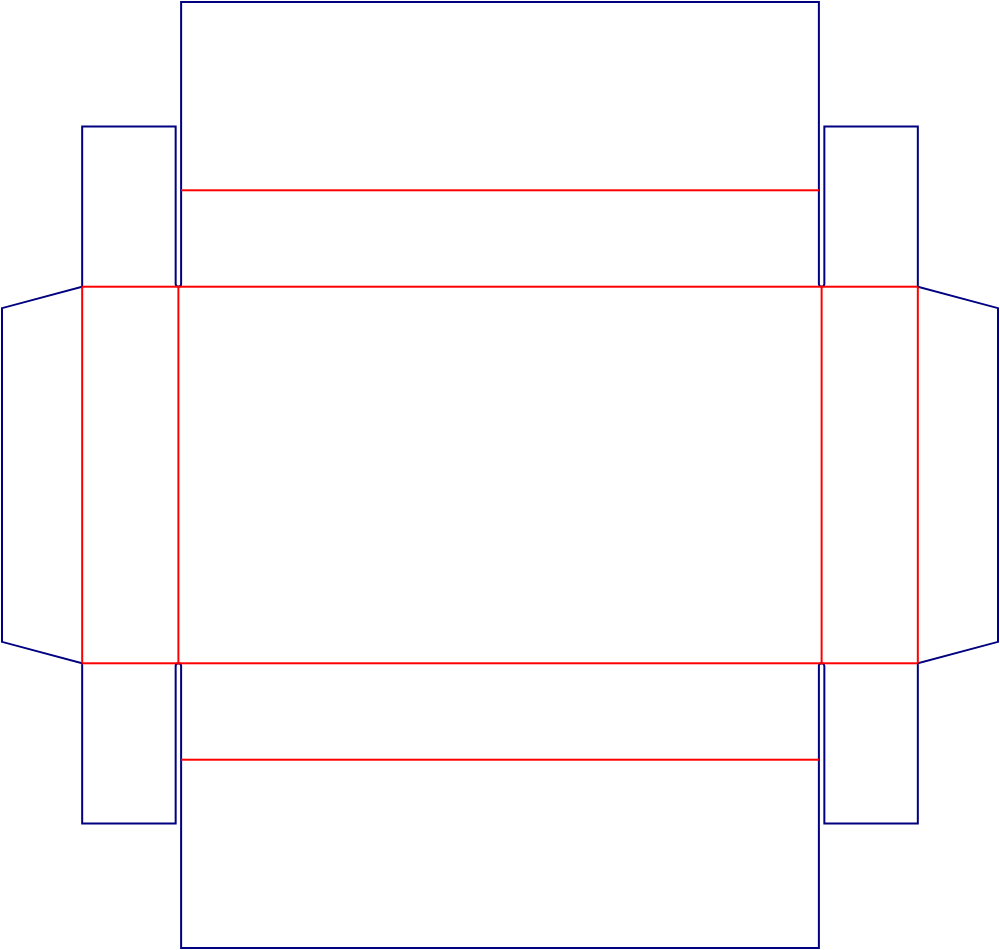 Flat dieline template for shipping cartons, style E61250.