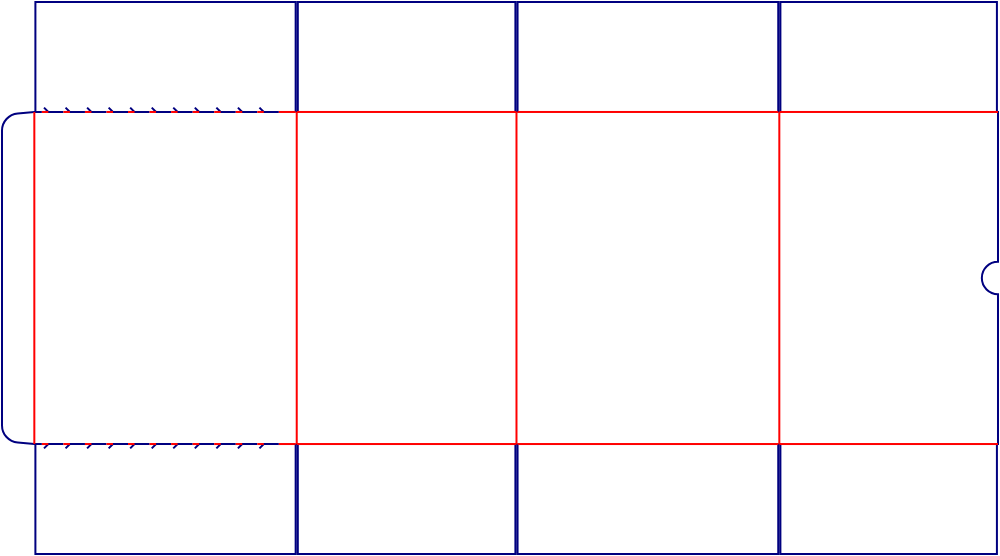 Flat dieline template for shipping cartons with tear lines, style E61251.