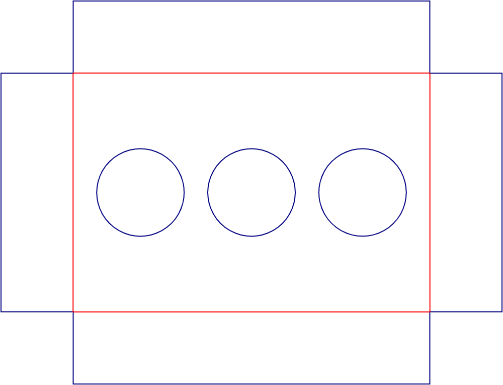 Flat dieline template for packaging inserts with round openings, style E61257.