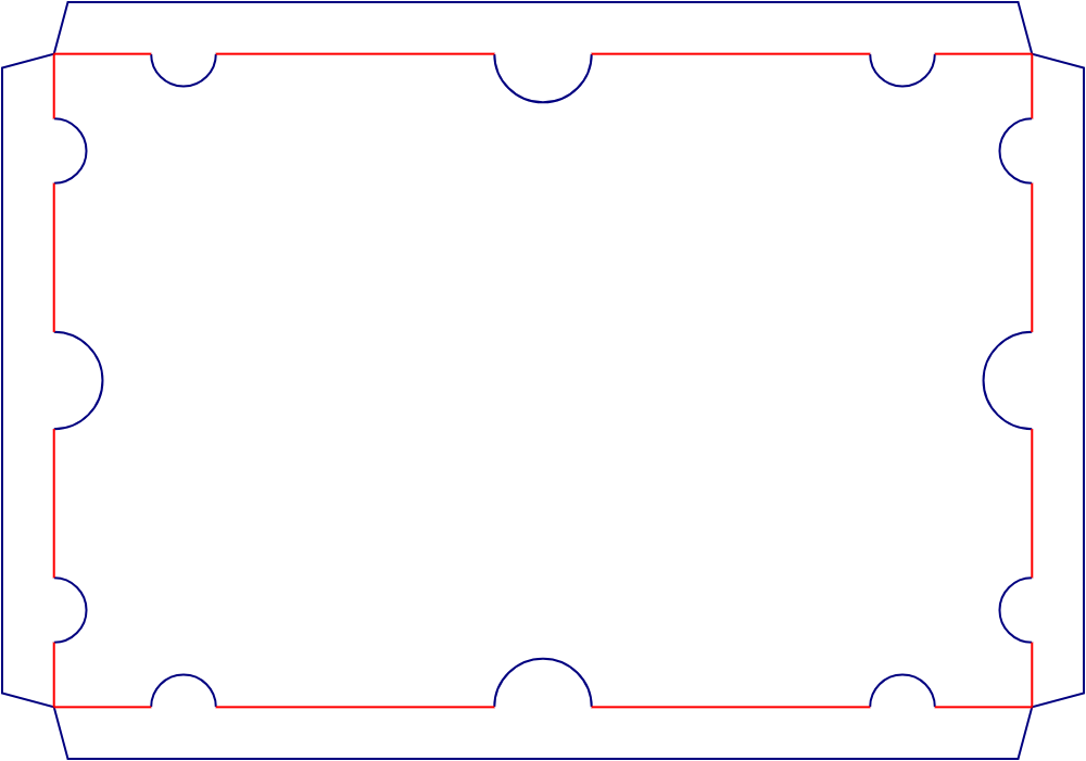 Flat dieline template for notched packaging insert panels, style E61275.