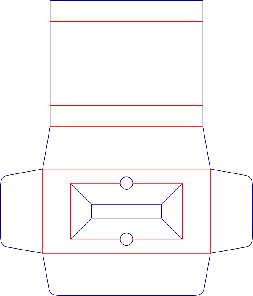 Flat dieline template for packaging inserts with retaining openings, style E61277.