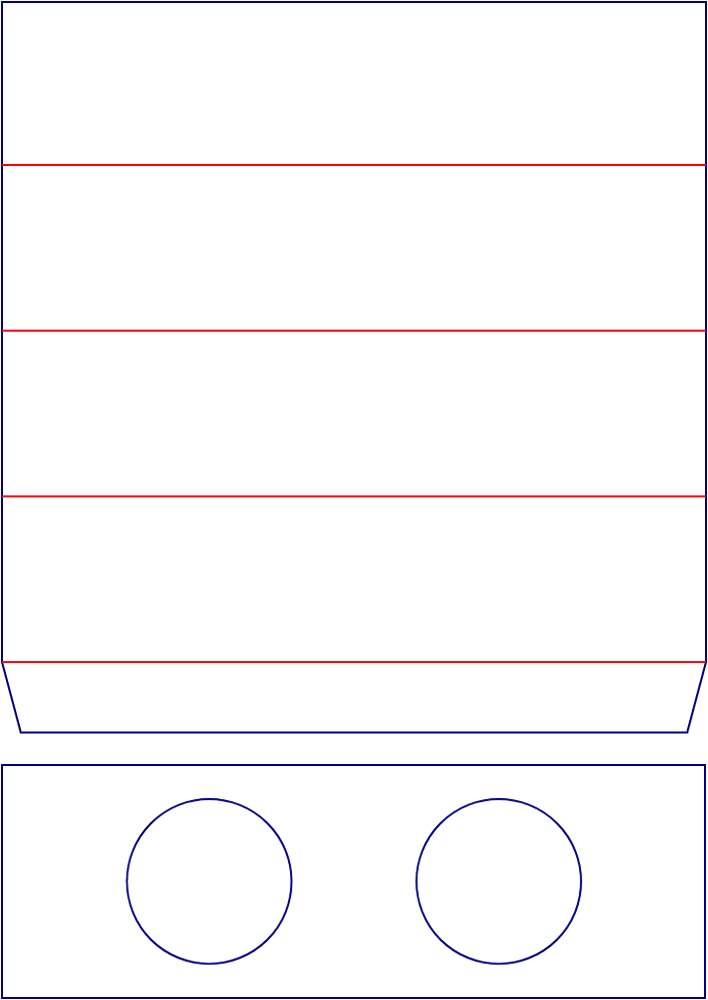 Flat dieline template for folded inserts with circular support openings, style E61293.