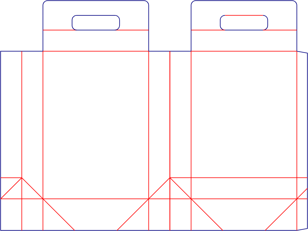 Flat dieline template for paper bags with handles, style E61330.
