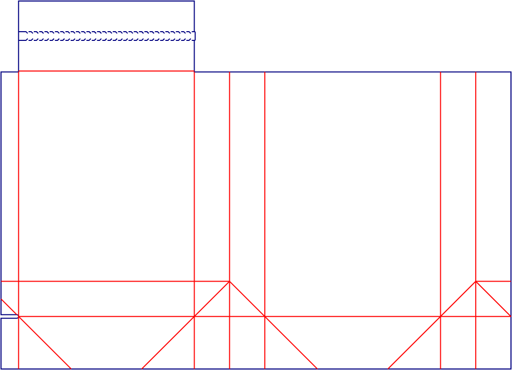 Flat dieline template for tear-strip cartons, style E61332.