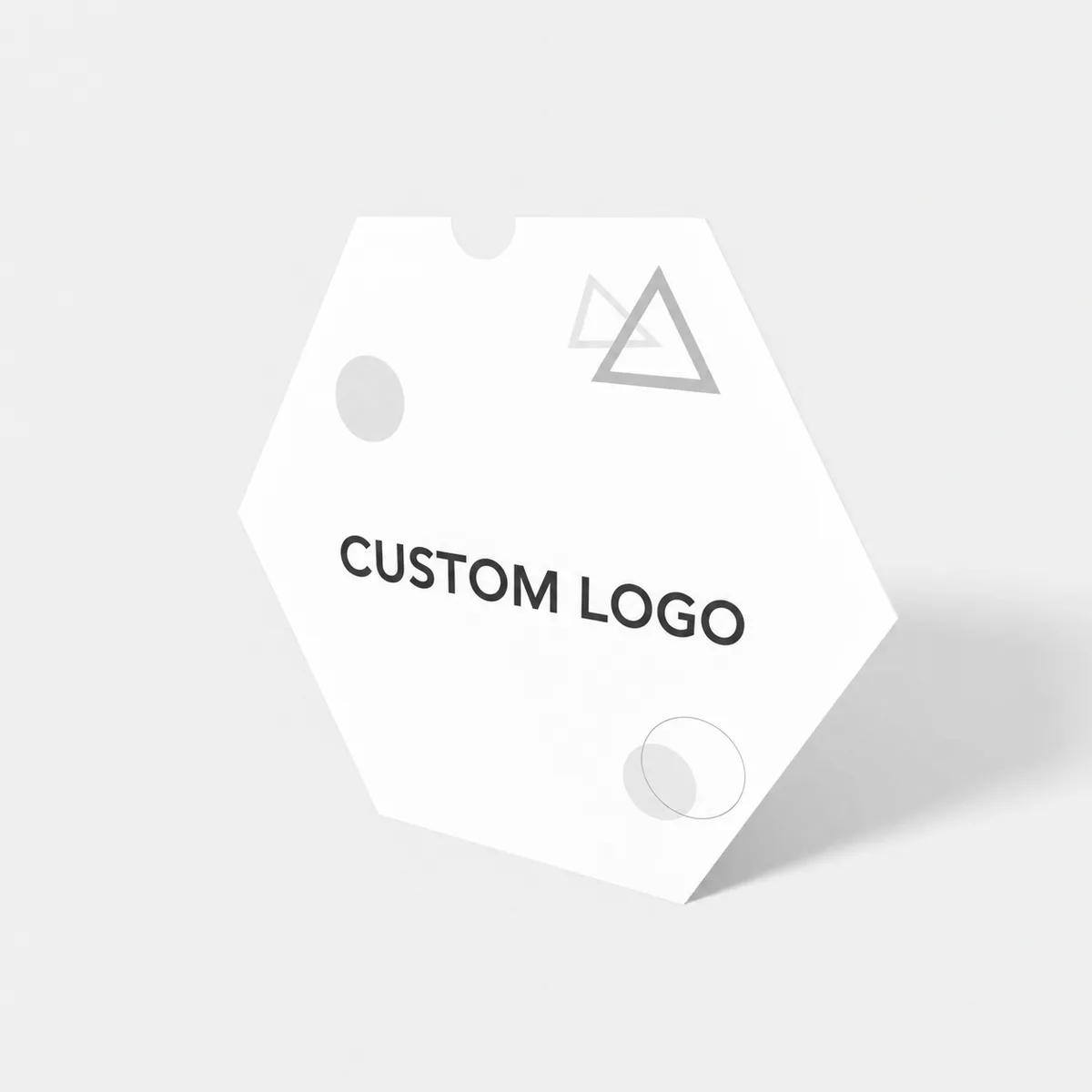 Reference view of hexagonal hang tags, style E61535.