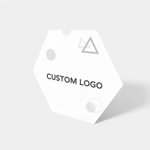 Reference view of hexagonal hang tags, style E61535.