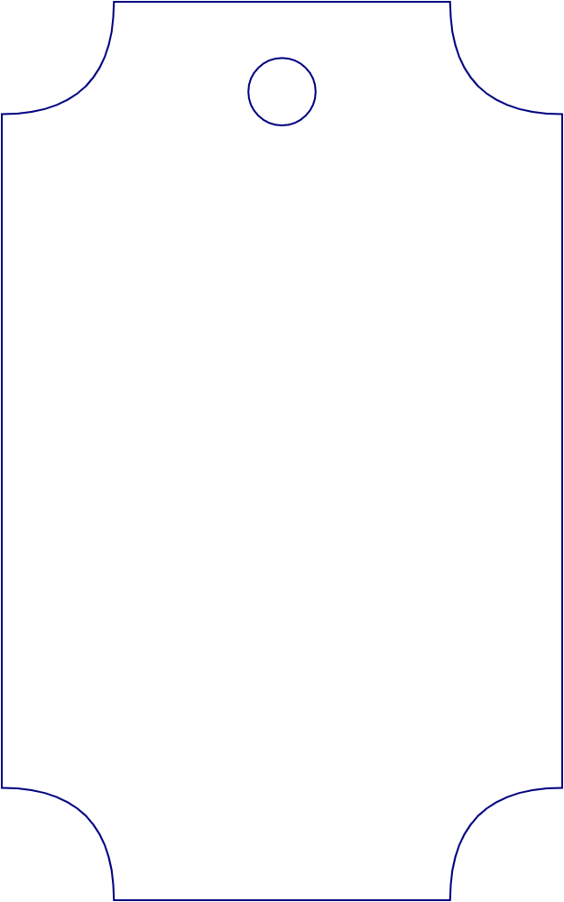 Flat artwork template for hang tags with scooped corners, style E61557.
