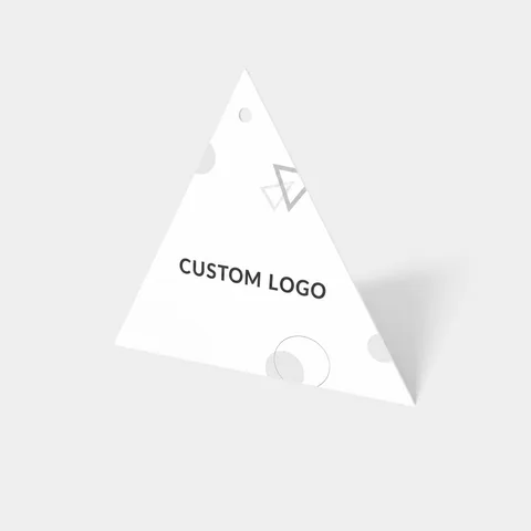 Reference view of triangular hang tags, style E61563.