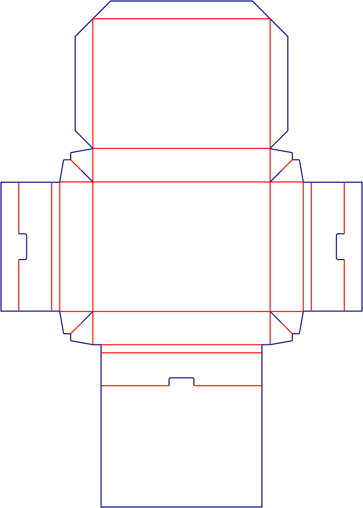 Flat dieline template for hinged-lid boxes, style E61608.