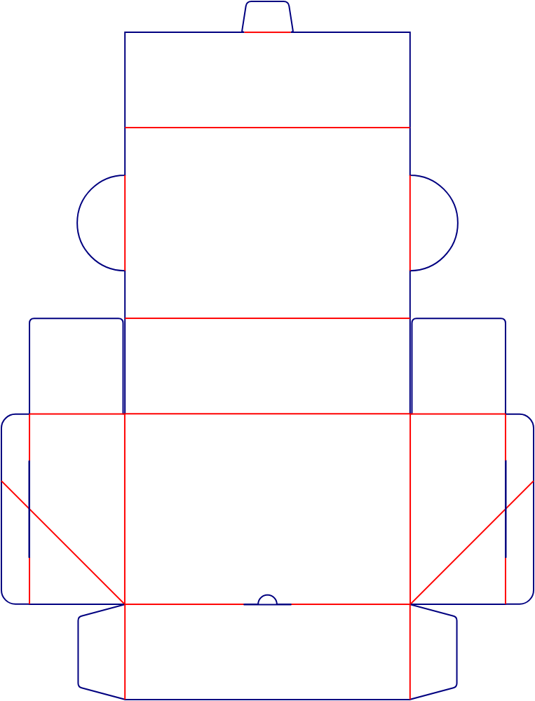 Flat dieline template for hinged-lid boxes, style E61609.
