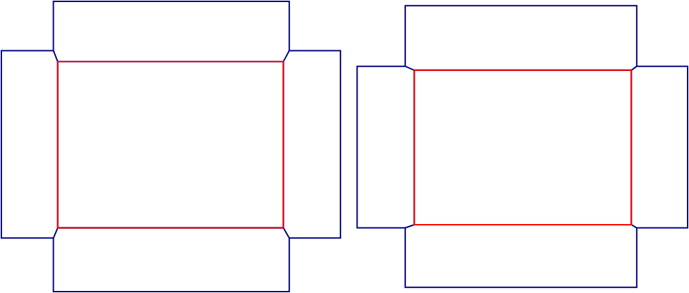 Flat dieline template for lid-and-base jewelry boxes, style E61865.